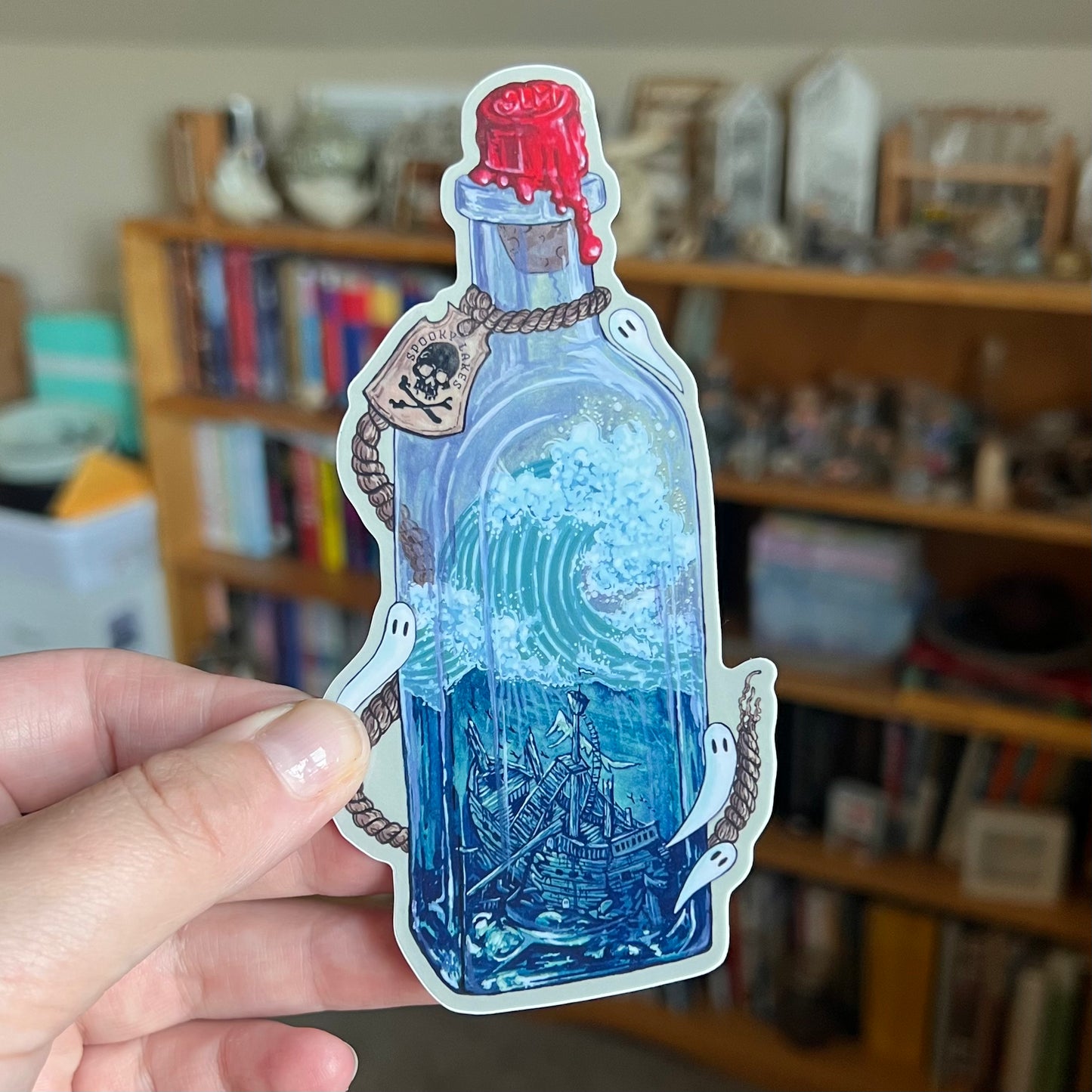 Shipwreck in a Bottle Sticker: 2024 Spooky Lake Month