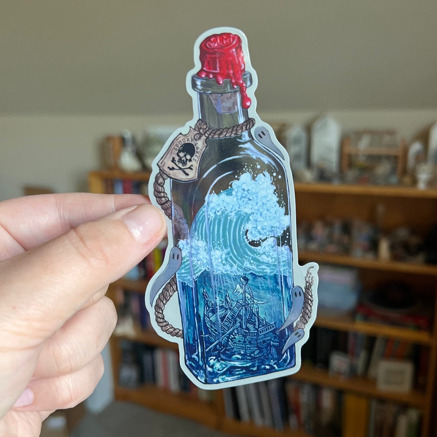 Shipwreck in a Bottle Sticker: 2024 Spooky Lake Month