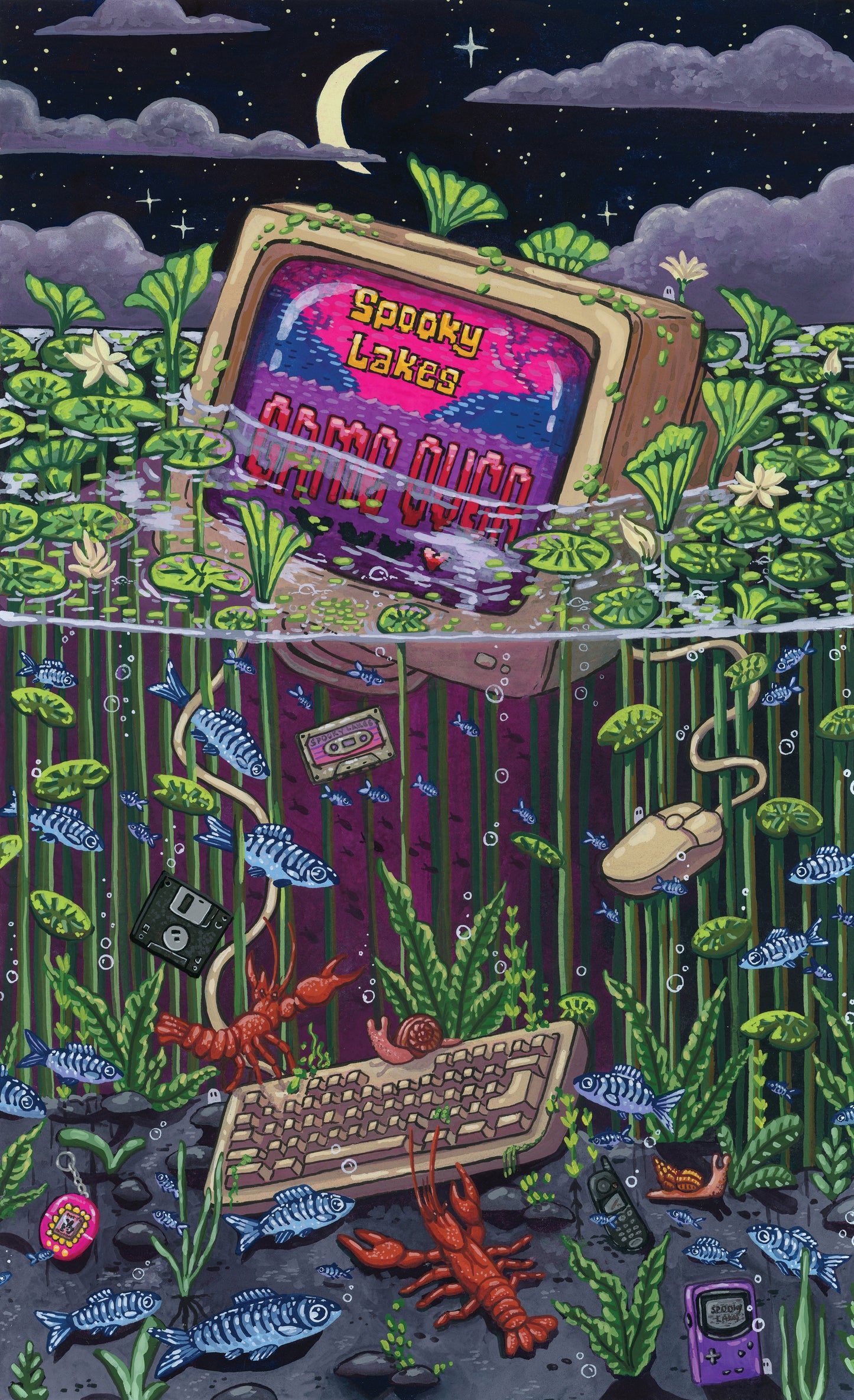 Waterlogged Retro Gamer Sticker: 2025 Spooky Lake Month