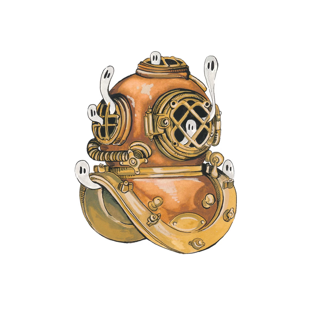 Ghostly Diving Helmet Spooky Lakes Giclée Print