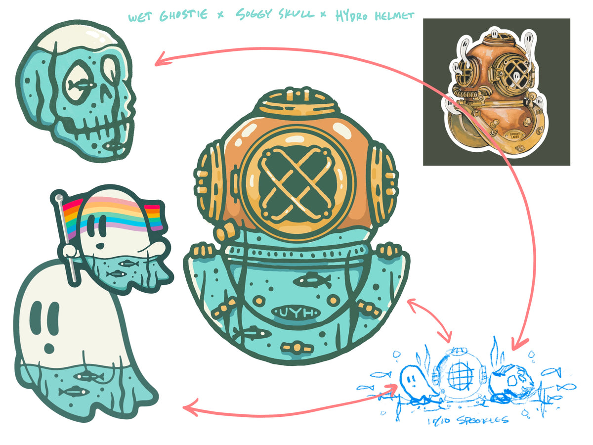 Wet Diving Helmet Sticker: 2026 Spooky Lake Month