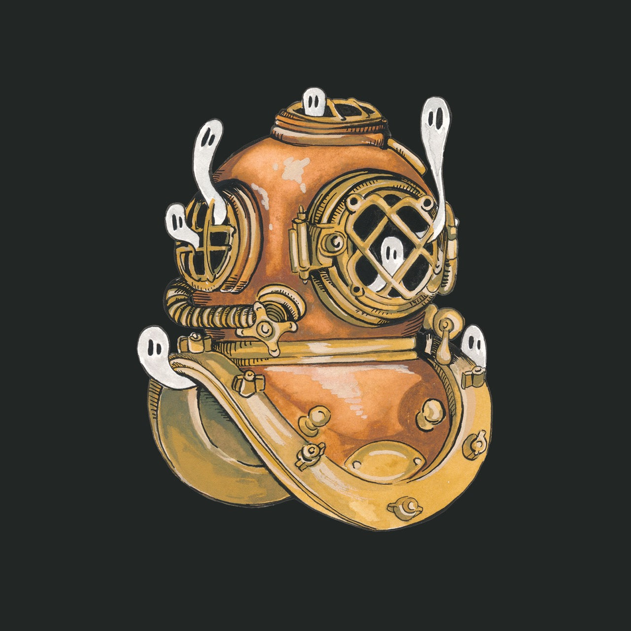 Ghostly Diving Helmet Spooky Lakes Giclée Print