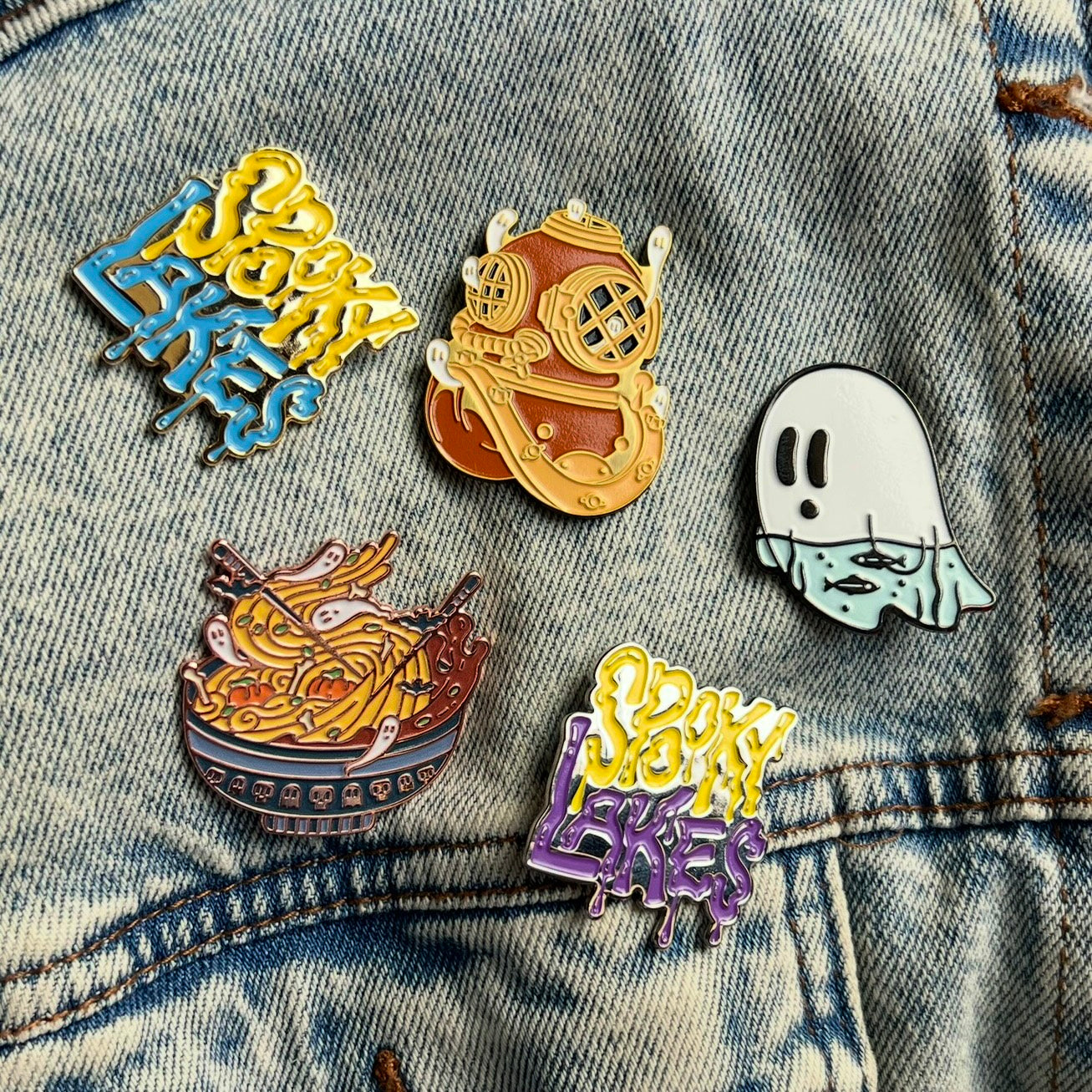 Ghost Helmet Enamel Pin: 2023 Spooky Lake Month