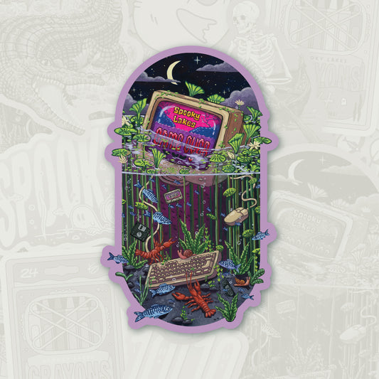 Waterlogged Retro Gamer Sticker: 2025 Spooky Lake Month