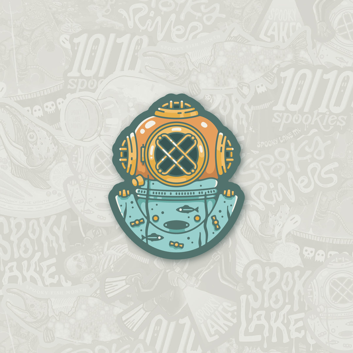 Wet Diving Helmet Sticker: 2026 Spooky Lake Month