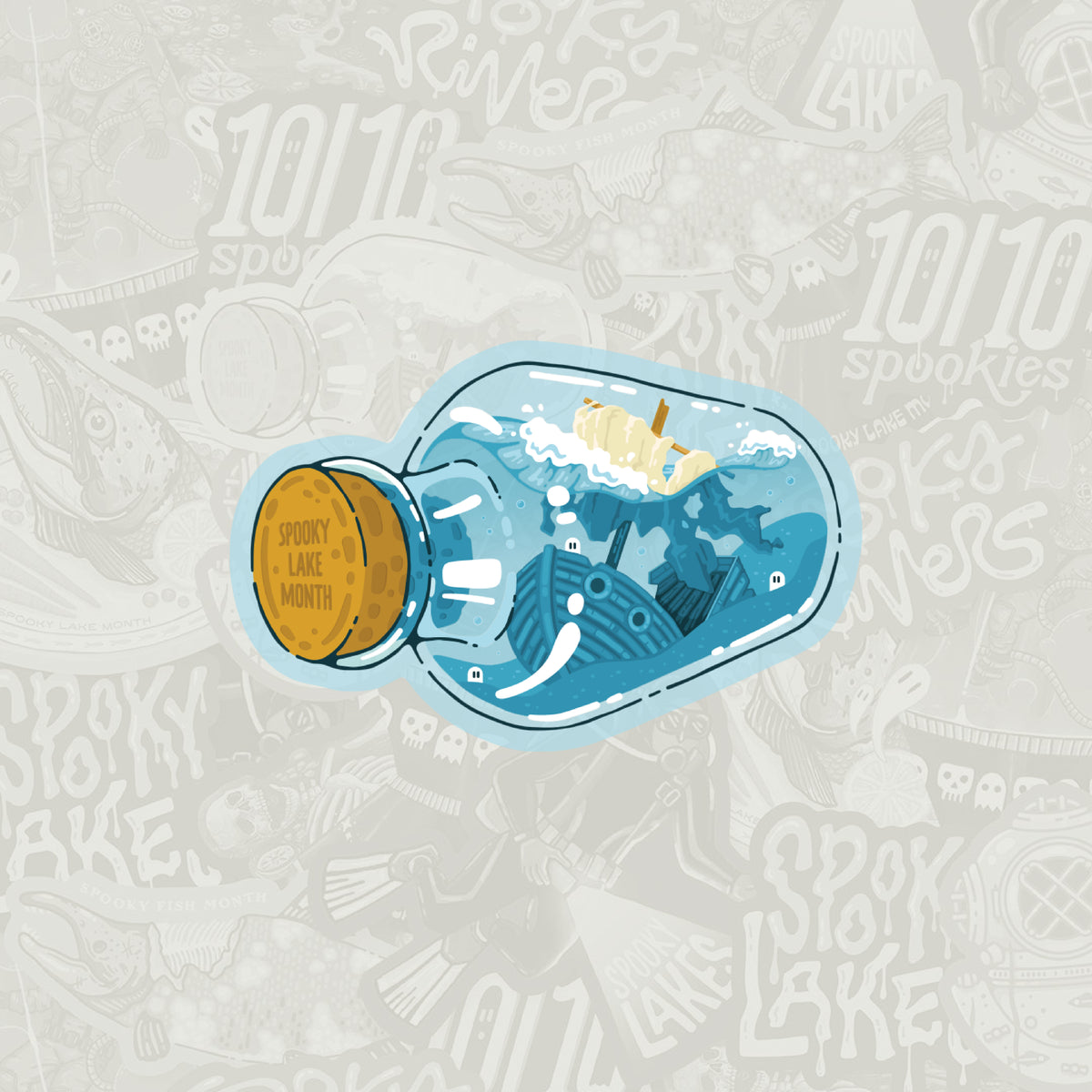 Shipwreck in a Bottle Sticker: 2026 Spooky Lake Month