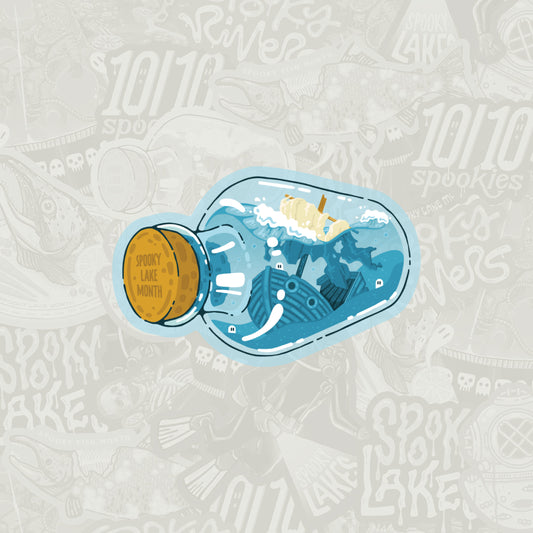 Shipwreck in a Bottle Sticker: 2026 Spooky Lake Month