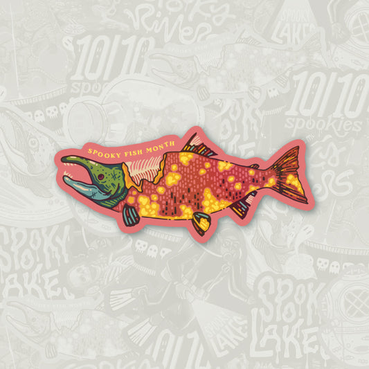 Zombie Salmon Sticker: 2026 Spooky Lake Month