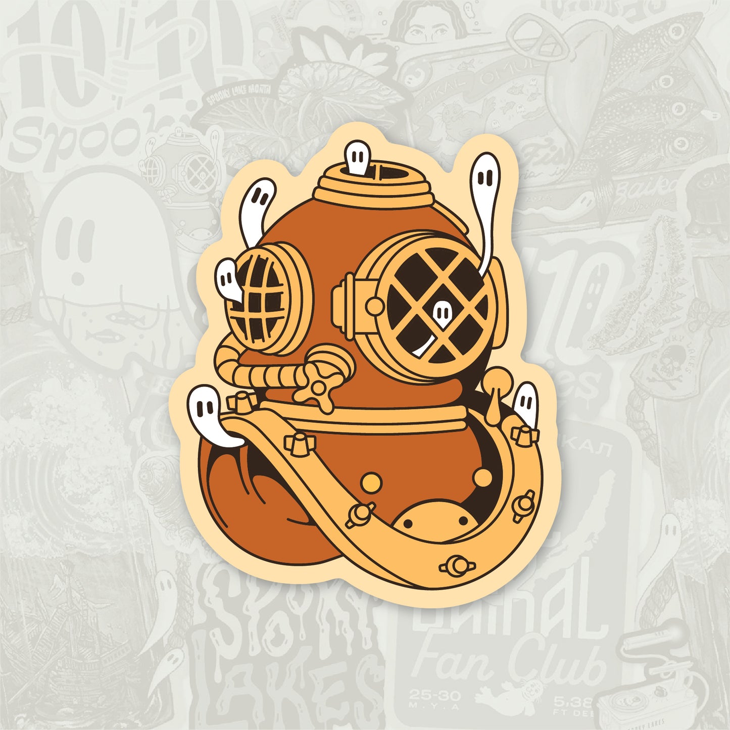 Mini Ghost Helmet Sticker: Spooky Lake Month