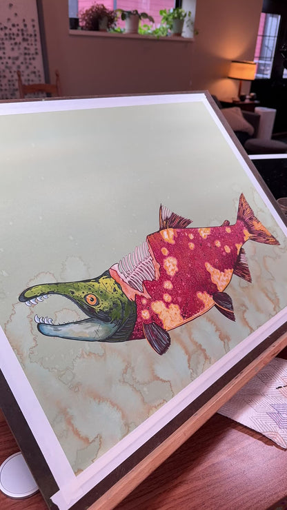 Zombie Salmon Sticker: 2026 Spooky Lake Month